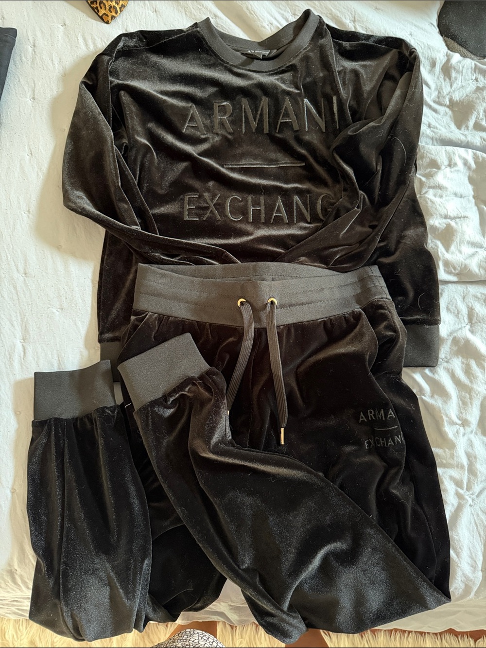 Armani Exchange Black Velour Jogger Set - Logo Detail - Picture 2 of 4
